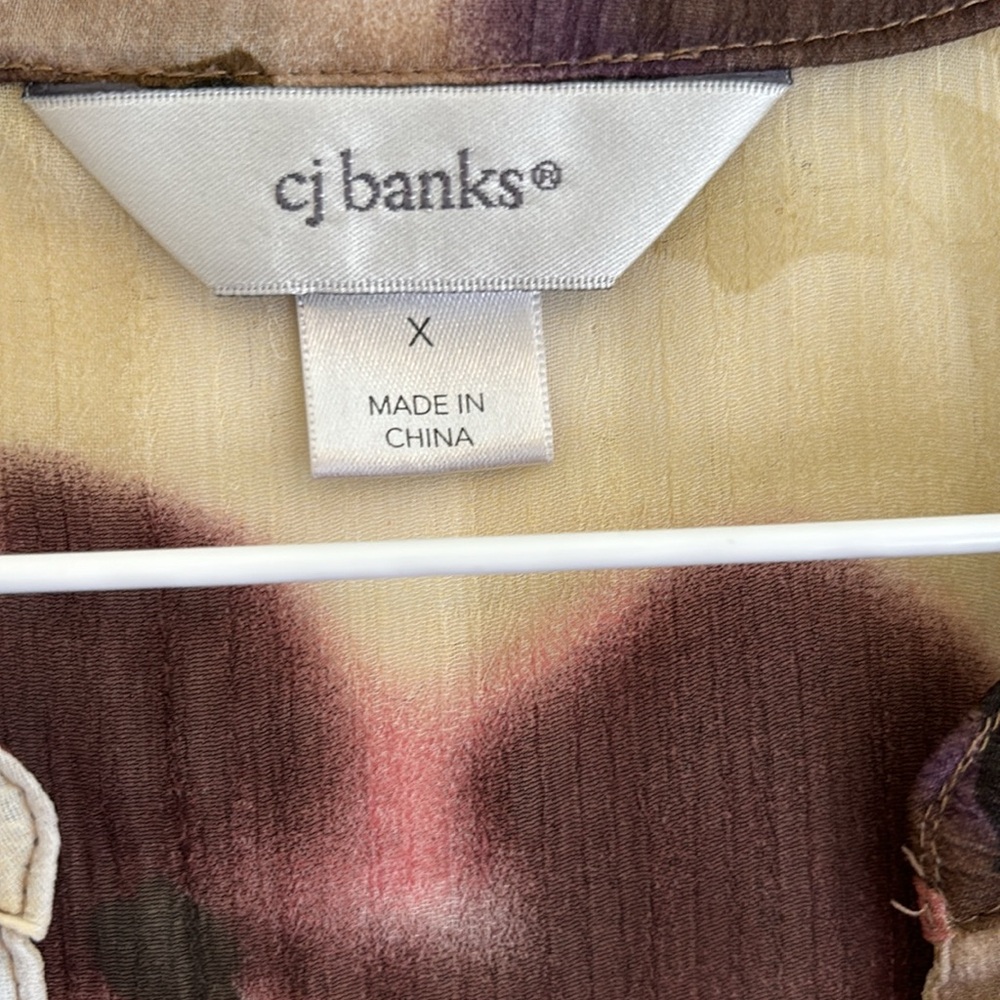 CJ Banks Sheer Blouse Long Sleeves Tan, Pink and Brown Size XL - Picture 4 of 5